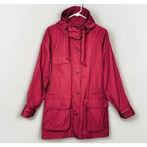 VTG Eddie Bauer Jacket Womens SM Raspberry Red Parka Jacket Detachable Hood Coat